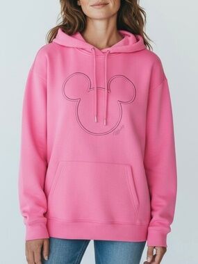 💗H&M Pink Hoodie with Playful Embroidered Mickey Mouse Design Disney